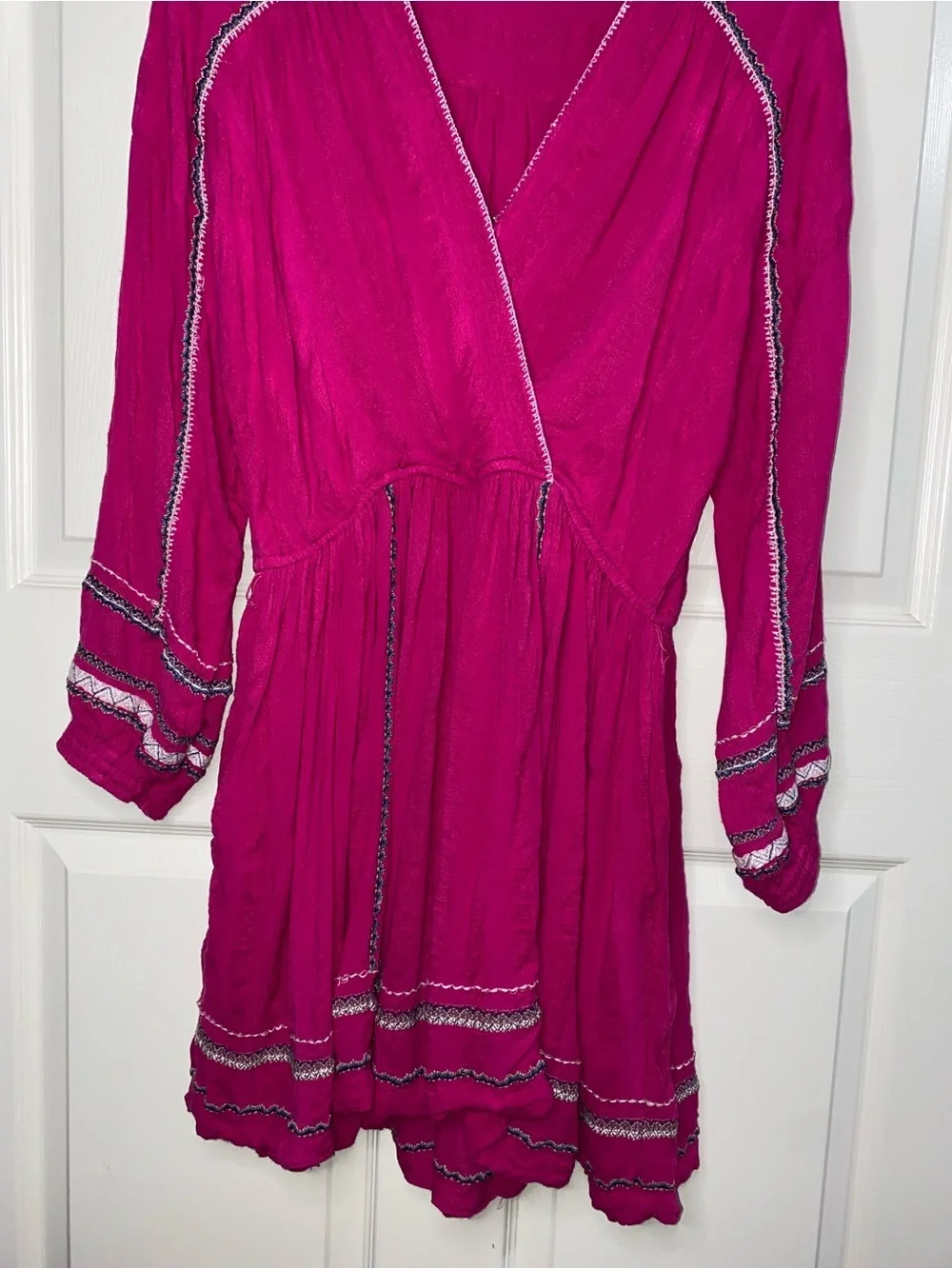Free People Mini Dress in Fuchsia with Embroidered Trim